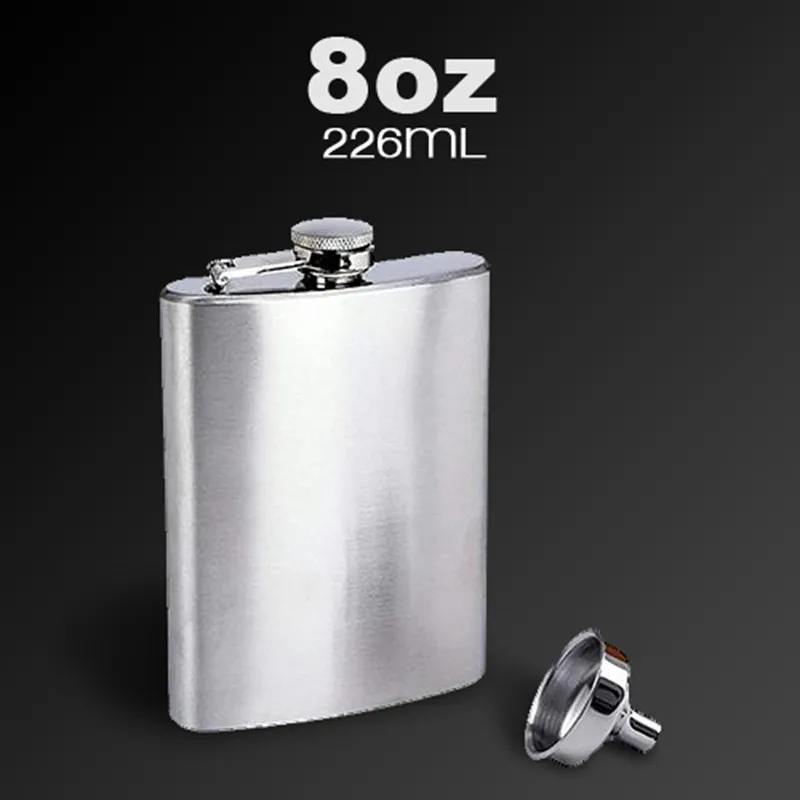 Image Portable Whisky 8oz Stainless Steel Pockets Hip Flask Gin Alcohol Wine Wedding Party Bar Drink Bottle With Liquor Funnel