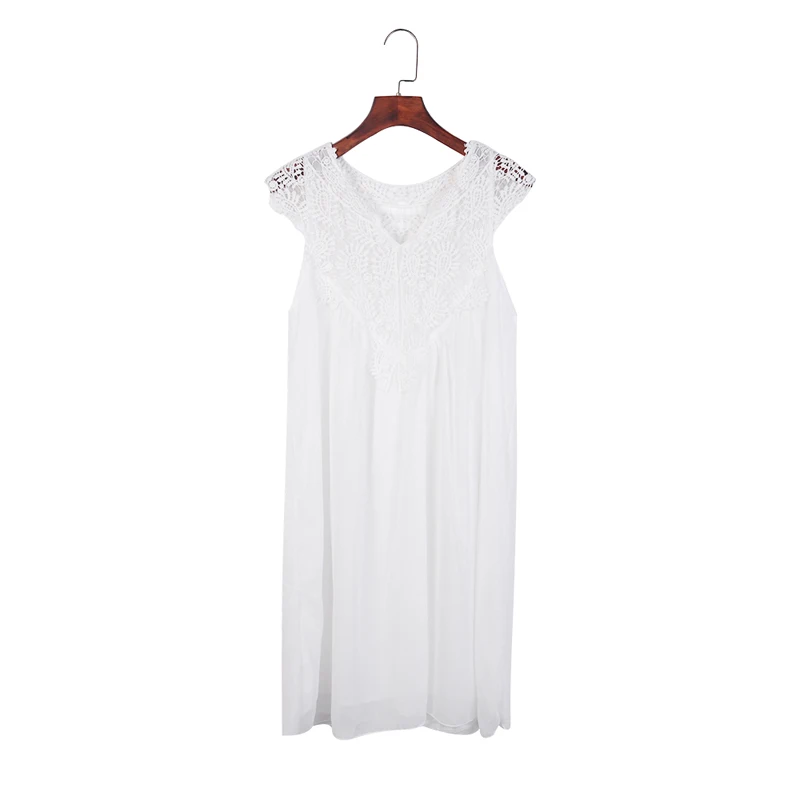 white Lace V Neck Sleeveless Straight Mini Dress 