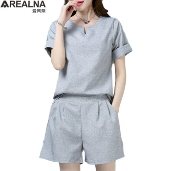 Two piece set Summer clothes for women fashion Cotton Linen Women's sets girl short sleeve T shirt Tops +Shorts 2pcs Sets M-XXL
Two piece set Summer clothes for women fashion Cotton Linen Women's sets girl short sleeve T shirt Tops +Shorts 2pcs Sets M-XXL