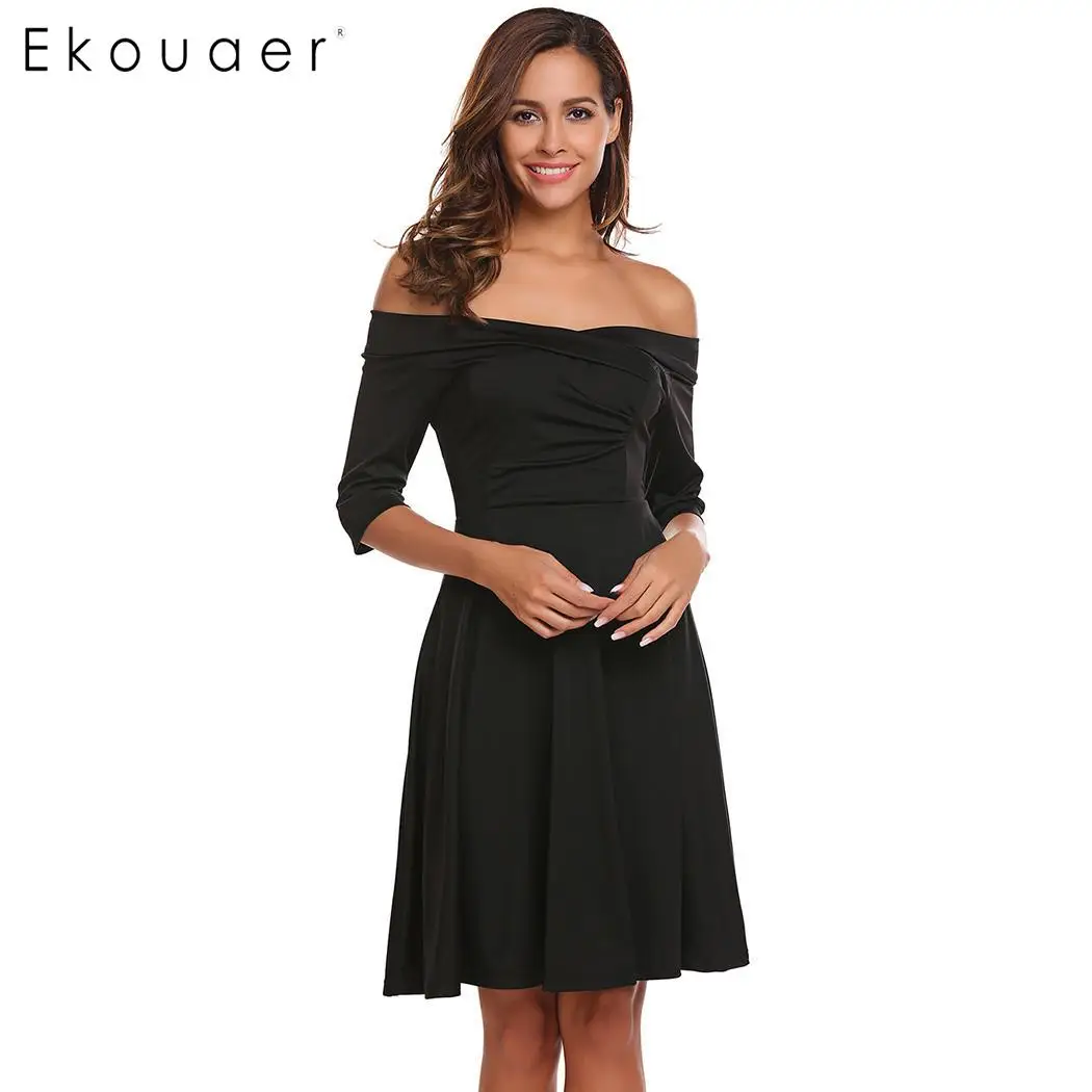 Ekouaer Women Sexy Dress Slash Neck Half Sleeve Solid A-Line Fashion Dress Spring Autumn Vestidos Female Plus Size Dresses
Ekouaer Women Sexy Dress Slash Neck Half Sleeve Solid A-Line Fashion Dress Spring Autumn Vestidos Female Plus Size Dresses