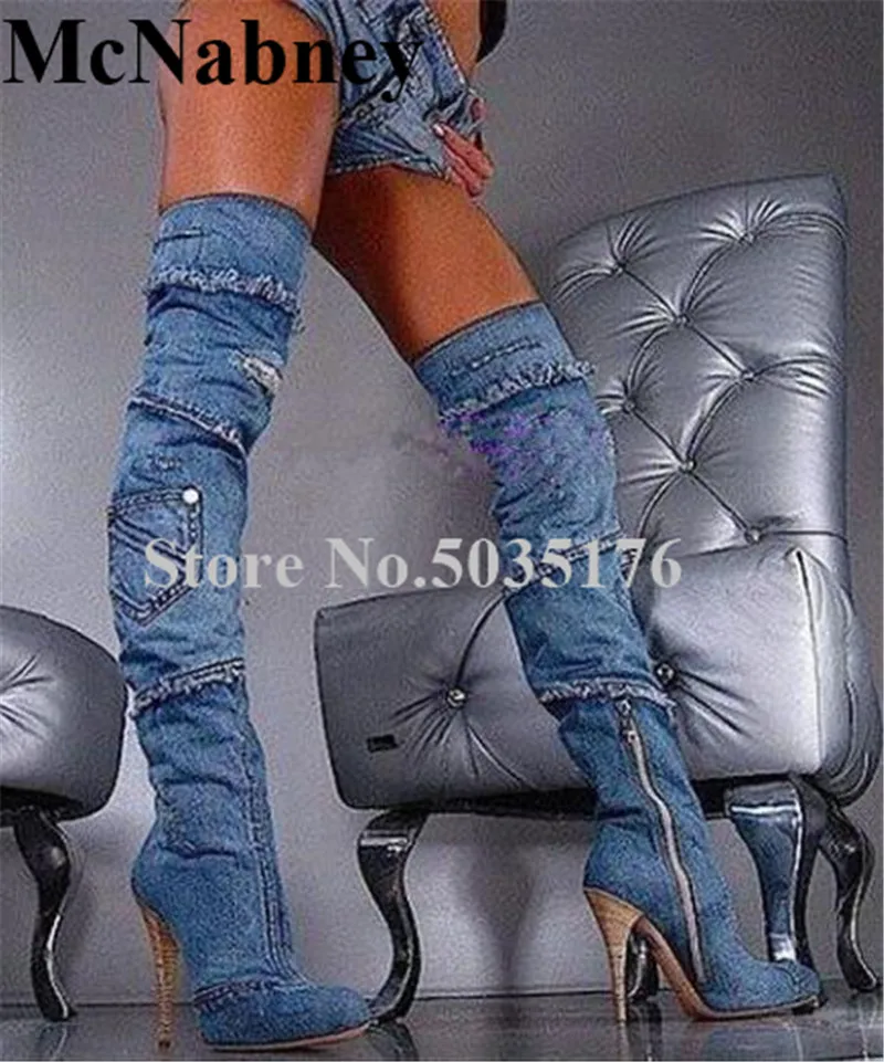 European Women Fashion Sexy Denim Round Toe pattern High Stiletto Heels Over Knee Boots Zip Slim Boots Spring/Autumn Women Shoes
European Women Fashion Sexy Denim Round Toe pattern High Stiletto Heels Over Knee Boots Zip Slim Boots Spring/Autumn Women Shoes
