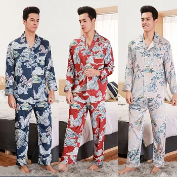 Men Summer Knitted Cotton Stain Silk Modern Style Silk Pajama Sets Lingerie Print Long Sleeve Long Pants Set#g3
Men Summer Knitted Cotton Stain Silk Modern Style Silk Pajama Sets Lingerie Print Long Sleeve Long Pants Set#g3