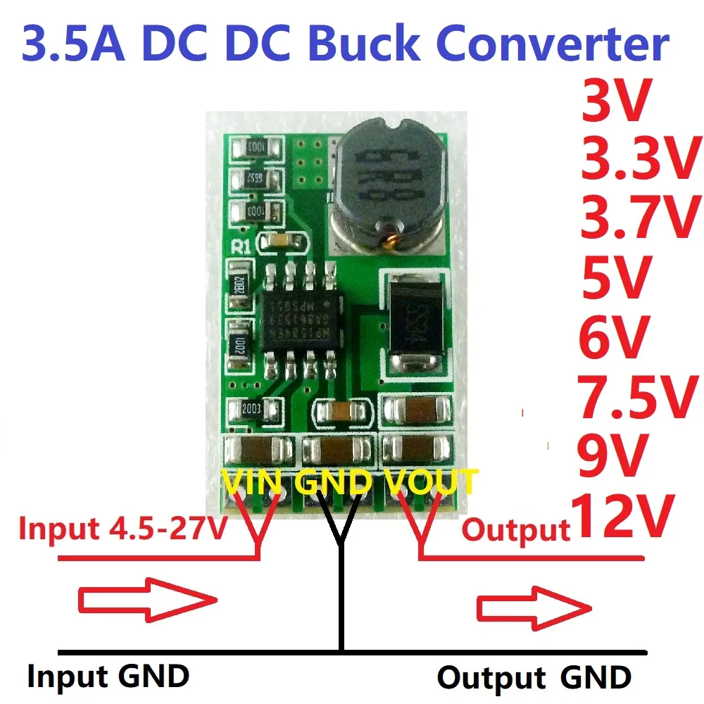 

1 PCS 3.5A DC-DC Converter Module Buck Step-Down Voltage Regulator Board 4.5V-27V to 3V 3.3V 3.7V 5V 6V 7.5 9V 12V