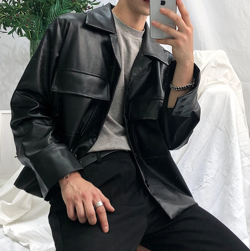 New 2019 Men clothing BIGBANG GD Big pocket and small lapel Short leather jacket stage singer Costumes
New 2019 Men clothing BIGBANG GD Big pocket and small lapel Short leather jacket stage singer Costumes