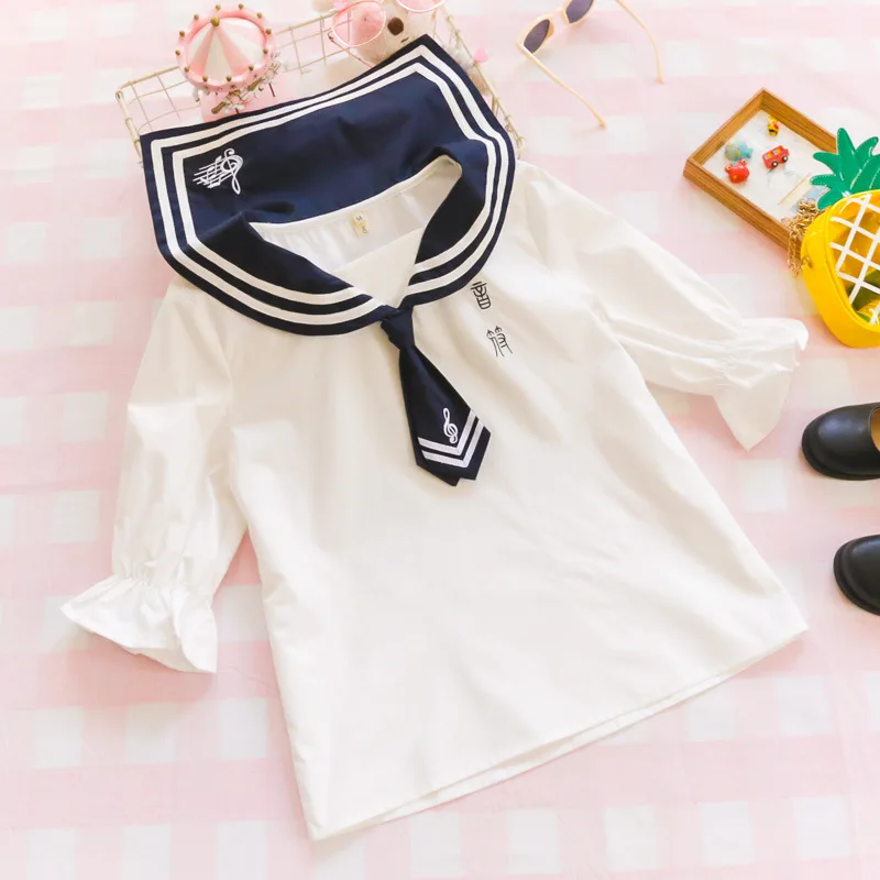 mori girl preppy style Note embroidery detachable tie sailor collar ruffles sleeve shirt blouse 49349
mori girl preppy style Note embroidery detachable tie sailor collar ruffles sleeve shirt blouse 49349