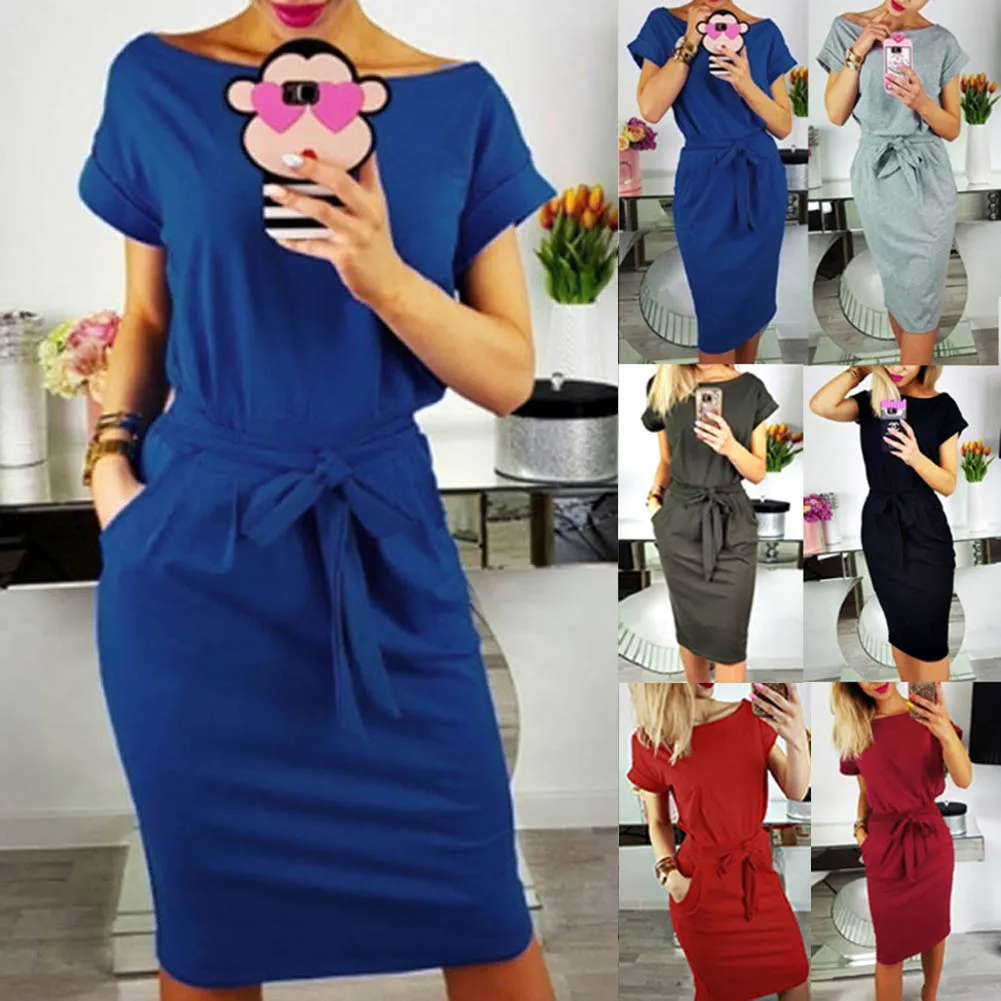 Women Bodycon Short Sleeve Round Collar with Pockets Dress for Summer Evening Party Popular
Women Bodycon Short Sleeve Round Collar with Pockets Dress for Summer Evening Party Popular