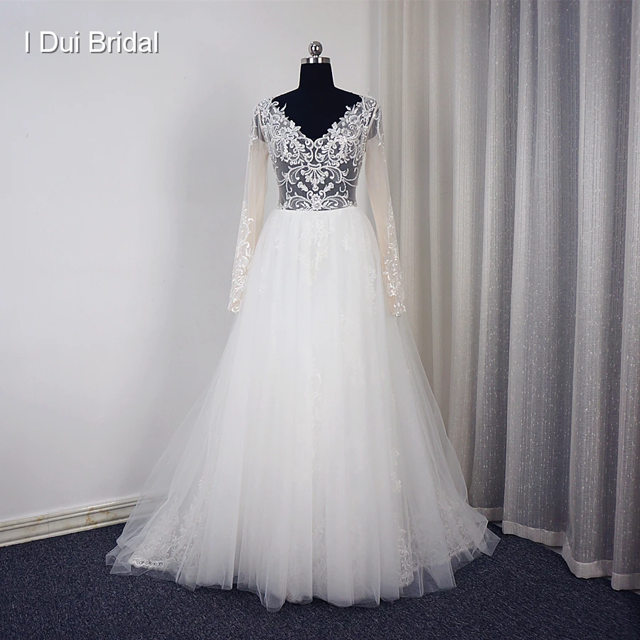 Vestido De Noiva V Neck Long Sleeve Wedding Dress Romantic Tulle Lace Illusion Corset High Quality
Vestido De Noiva V Neck Long Sleeve Wedding Dress Romantic Tulle Lace Illusion Corset High Quality
