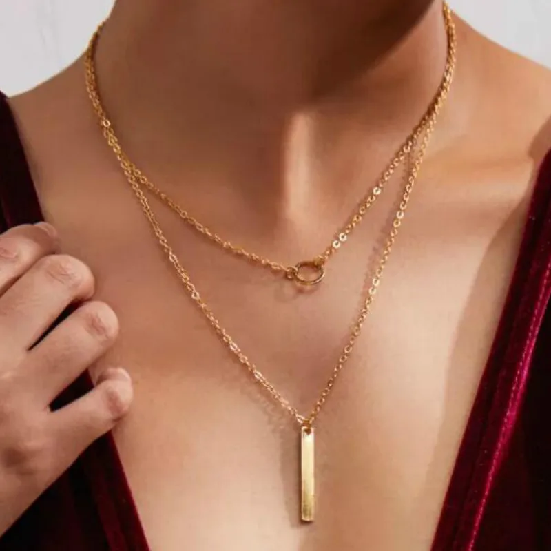 2018 NEW Simple popular jewelry fashion circle vertical bar multi-layer collarbone necklace long gold color pendant chain female | Украшения