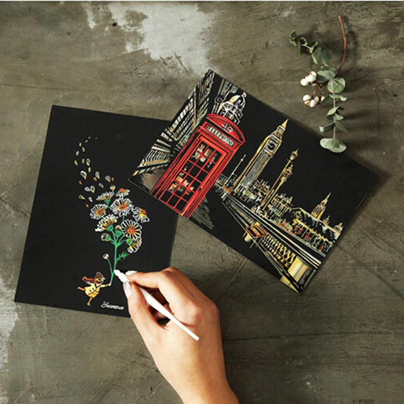 4pcs=1 Sheet 20x14cm Scraping Painting Paint Scratch Night View Vintage Postcards Drawing View Fireworks Postcard
4pcs=1 Sheet 20x14cm Scraping Painting Paint Scratch Night View Vintage Postcards Drawing View Fireworks Postcard