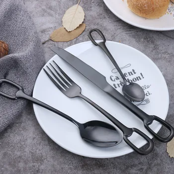18/10 Stainless Steel Knife Fork Cutlery Dinner Set 1lot/4pieces Creactive Hook Handle Design Steel Gold Portable Tableware Set
18/10 Stainless Steel Knife Fork Cutlery Dinner Set 1lot/4pieces Creactive Hook Handle Design Steel Gold Portable Tableware Set