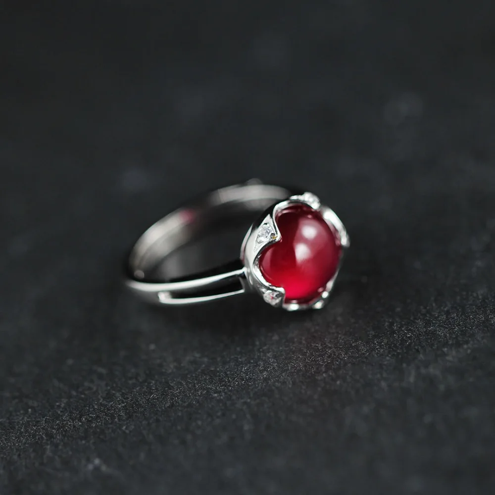 

Free shipping The character 925 Solid Sterling Silver jewelry handmade lady Thailand folk style red corundum Ring more style