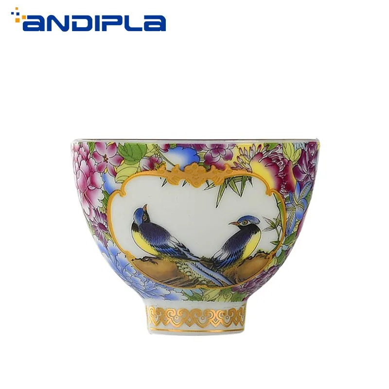 Фото 80ml Jingdezhen Porcelain Vintage Color Enamel Flower Birds Teacup Kung Fu Tea Set Master cup Bowl Cup and Saucers Drinkware | Дом и сад