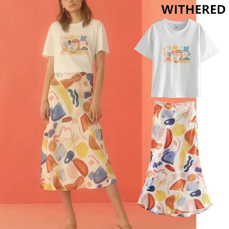 Withered 2 pieces set women england vintage Graffiti Maker printing high waist skirt women and o-neck cotton white t-shirt set
Withered 2 pieces set women england vintage Graffiti Maker printing high waist skirt women and o-neck cotton white t-shirt set