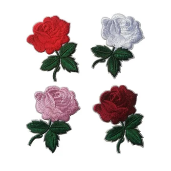2017 Cute Colorful Rose Applique Flowers Patch Embroidered Sew on Clothes Bags Handmade DIY Craft Ornament Fabric Sticker