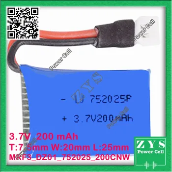 Safety Packing, 2 pin 3.7V lithium Polymer battery 752025 200mah MP3 MP4 GPS Small toys Drone Zone polymer lithium battery Free
Safety Packing, 2 pin 3.7V lithium Polymer battery 752025 200mah MP3 MP4 GPS Small toys Drone Zone polymer lithium battery Free