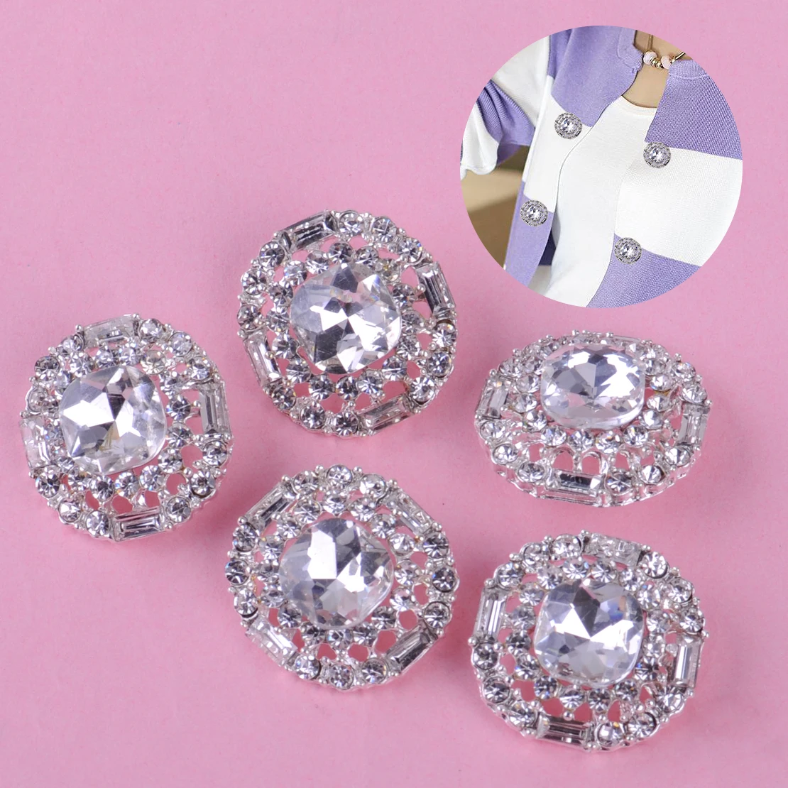 5 x 23mm Diamante Silver Rhinestone Crystal Round Shank Buttons Sewing Craft Embellishment
5 x 23mm Diamante Silver Rhinestone Crystal Round Shank Buttons Sewing Craft Embellishment