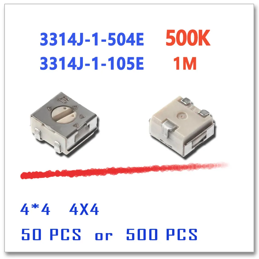 JASNPROSMA 3314J-1-504E 500K 3314J-1-105E 1M 50PCS 500pcs 4x4 4mm stereo Rheostat OHM SMD 3314 3314J trim trimmer | Электроника