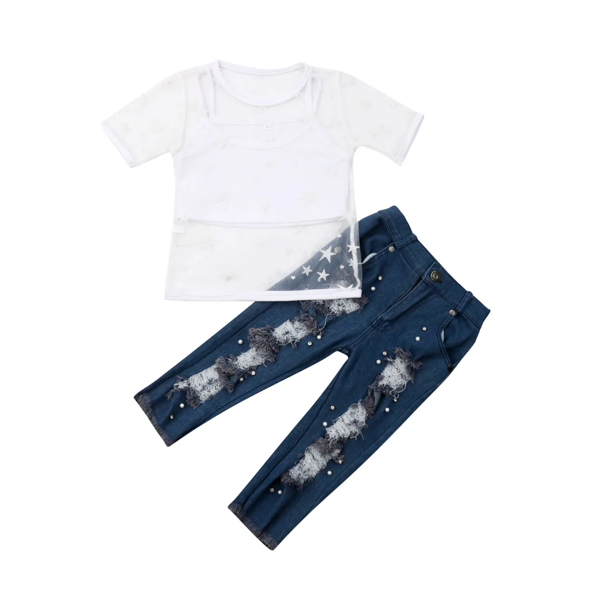 1-6Years Toddler Girls Summer see-through Outfits Set Tops+Ripped Jeans Pants 3PCS
1-6Years Toddler Girls Summer see-through Outfits Set Tops+Ripped Jeans Pants 3PCS