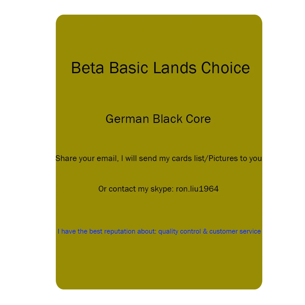 Ron's Beta Basic Lands magical proxy playing Cards Choice Best Quality and Customer Service Board Game Deck Cards
Ron's Beta Basic Lands magical proxy playing Cards Choice Best Quality and Customer Service Board Game Deck Cards
