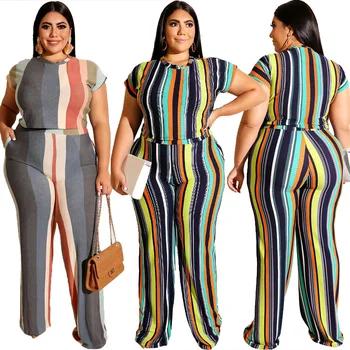 Casual Women Summer Clothing Set Loose Long Trousers Short Sleeve T-Shirts Multicolors Printed Striped European Style Feminine
Casual Women Summer Clothing Set Loose Long Trousers Short Sleeve T-Shirts Multicolors Printed Striped European Style Feminine