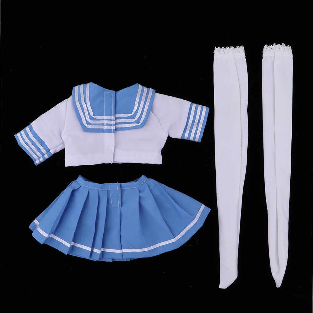 Lovely College Style School Uniform Suit Blue Pleated Skirt Tops Stocking For 1/3 BJD Fashion Girl Dolls Dress-up Accessories Lovely College Style School Uniform Suit Blue Pleated Skirt Tops Stocking For 1/3 BJD Fashion Girl Dolls Dress-up Accessories
