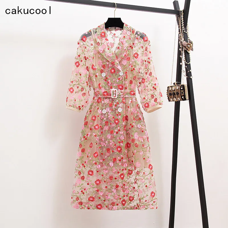 Cakucool Vintage Mesh Trench Coat Florals Embroidery Belt Thin Spring Mid Long Windbreaker Female Elegant Autumn Coat
Cakucool Vintage Mesh Trench Coat Florals Embroidery Belt Thin Spring Mid Long Windbreaker Female Elegant Autumn Coat