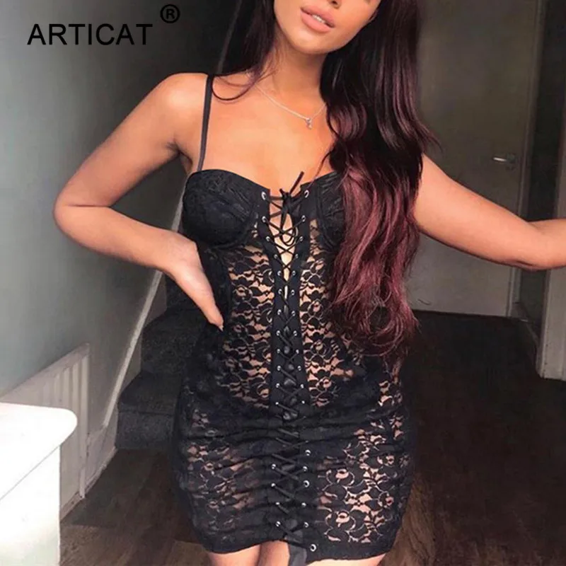 Articat Strapless Sexy Mini Lace Dress Women Transparent Spaghetti Strap Bodycon Bandage Dress Slim Nightclub Party Summer Dress
Articat Strapless Sexy Mini Lace Dress Women Transparent Spaghetti Strap Bodycon Bandage Dress Slim Nightclub Party Summer Dress