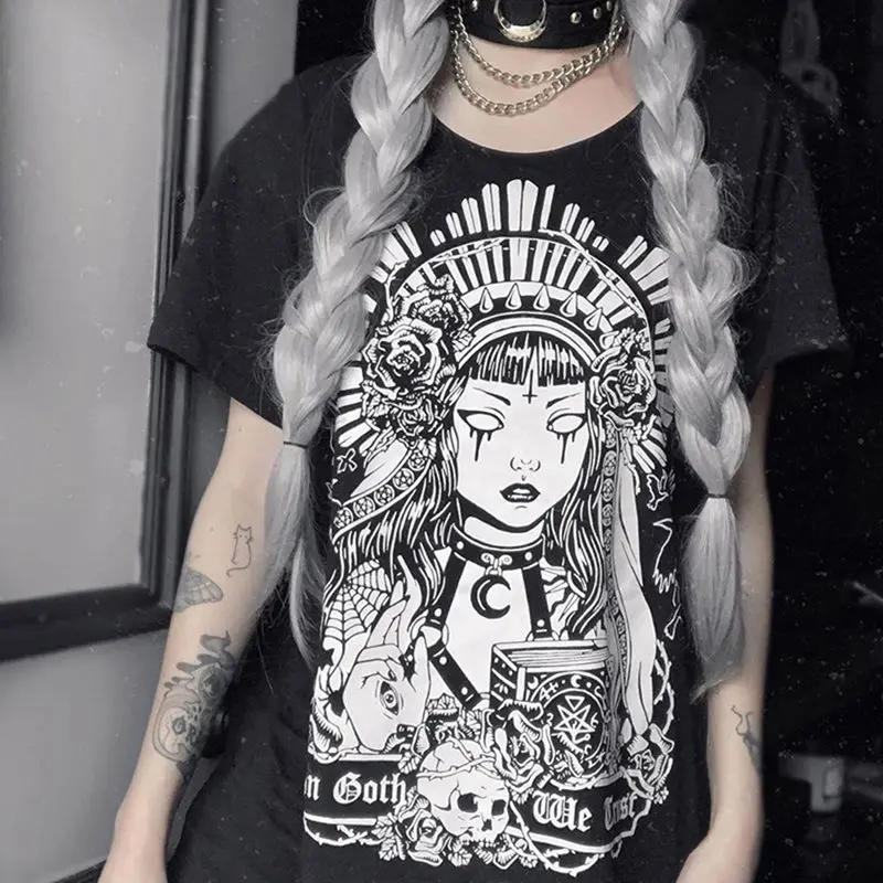 2019 Punk Summer Funny T shirt Printed Harajuku Graphic T Shirts Women Tops Tees Fashion Streetwear Black Tee Shirt Gothic Girl
2019 Punk Summer Funny T shirt Printed Harajuku Graphic T Shirts Women Tops Tees Fashion Streetwear Black Tee Shirt Gothic Girl