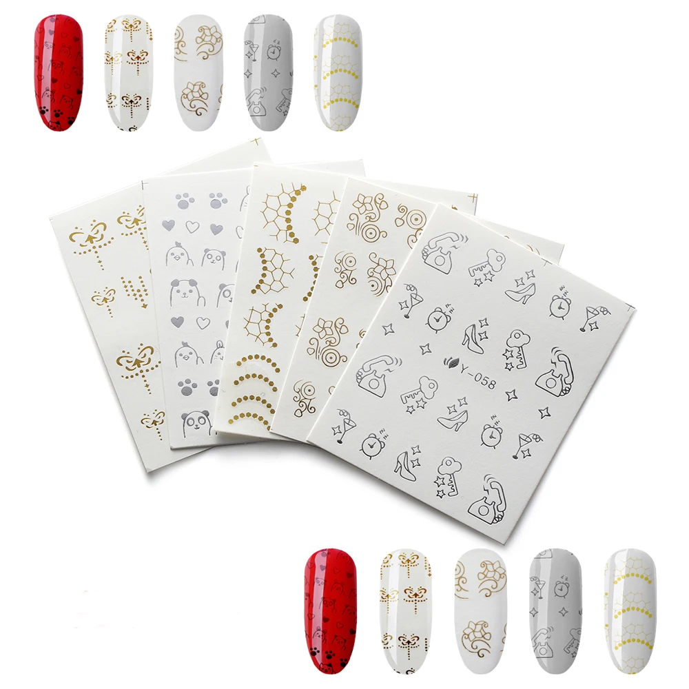 5PCs/Set 2018 NEW Bronzing Nail Art Sticker Shiny Gold Silver Flower Cartoon Dazzling Water Transfer Sticker DIY Manicure Tool
5PCs/Set 2018 NEW Bronzing Nail Art Sticker Shiny Gold Silver Flower Cartoon Dazzling Water Transfer Sticker DIY Manicure Tool