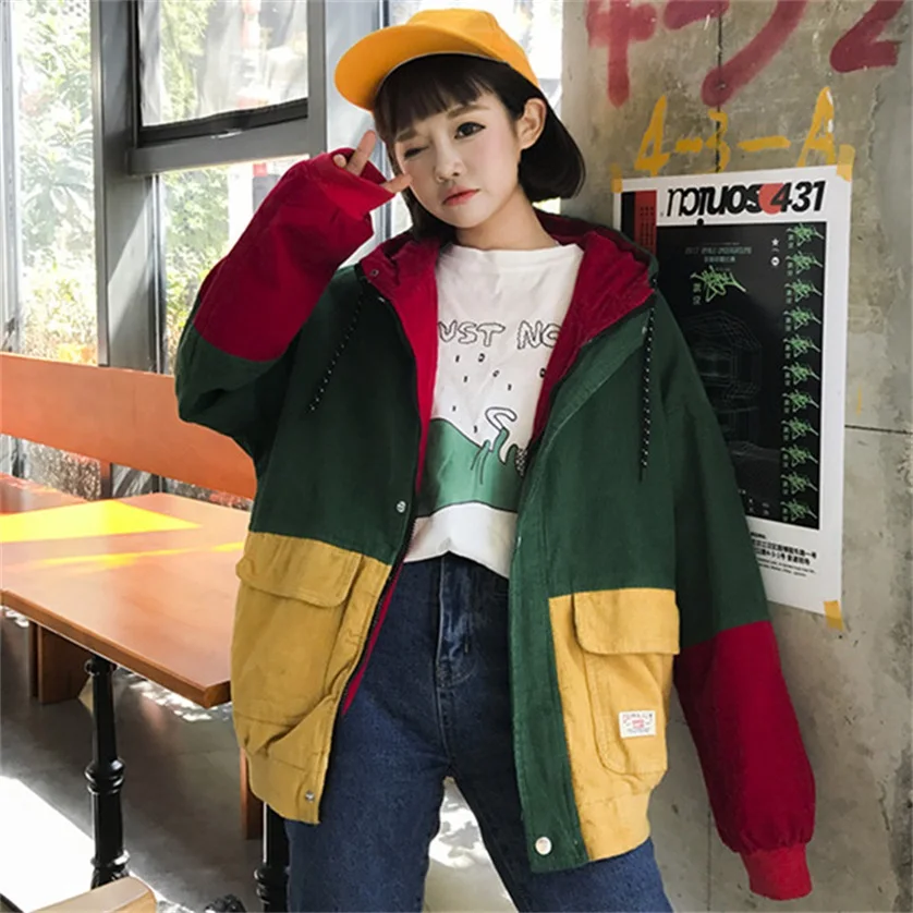 Spring and Autumn Women's Jacket Color Block Hooded Corduroy Jacket Zipper Buttons Loose Coat Long Sleeve Casual Top
Spring and Autumn Women's Jacket Color Block Hooded Corduroy Jacket Zipper Buttons Loose Coat Long Sleeve Casual Top