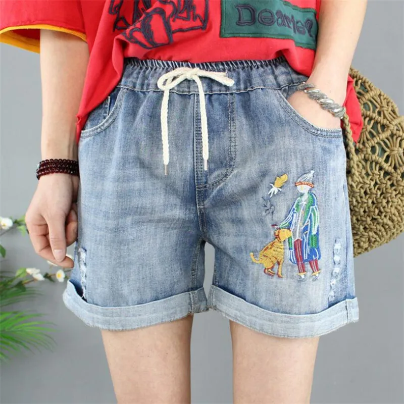 Summer High Waist hole Denim shorts vintage Embroidered Women Casual Loose Roll Up Hem Elastic Waist Jeans shorts r1236
Summer High Waist hole Denim shorts vintage Embroidered Women Casual Loose Roll Up Hem Elastic Waist Jeans shorts r1236