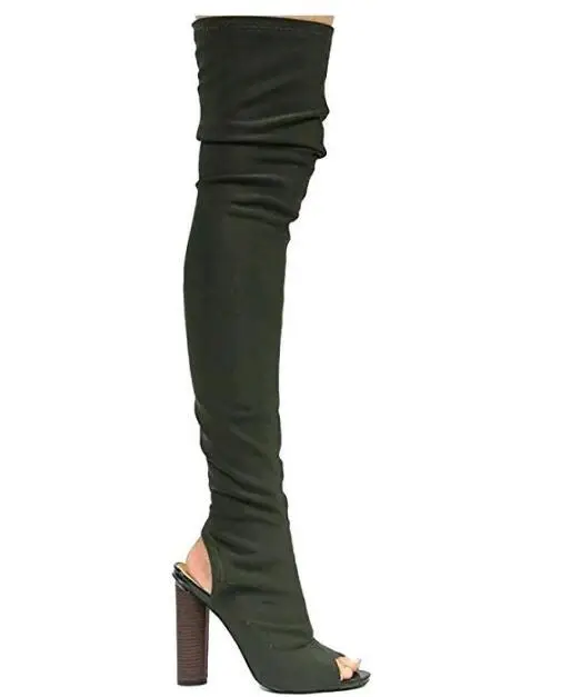 Woman solid stretch fabric long boots Fashion peep toe round high heels boots Ladies open heel over-the-knee boots Thigh boots 
Woman solid stretch fabric long boots Fashion peep toe round high heels boots Ladies open heel over-the-knee boots Thigh boots
