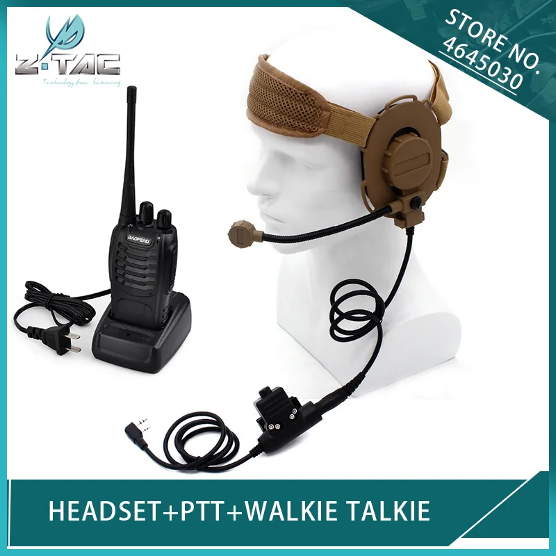 Тактическая Военная гарнитура Z для страйкбола Bowman Evo III и U94 PTT KENWOOD + BAOFENG888S рация