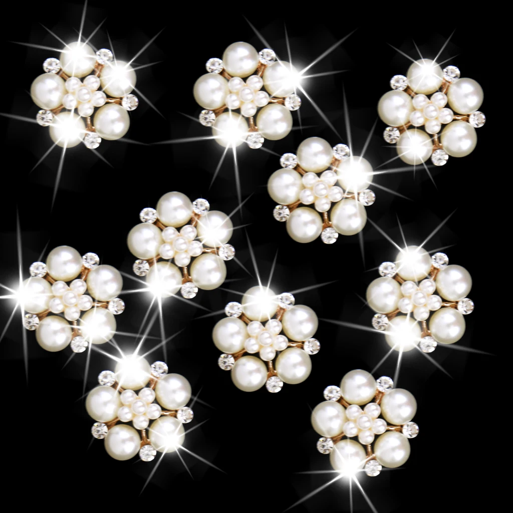 

Yundfly 10PCS Flower Pearls Rhinestones Buttons Metal Wedding Invitations Decorate Button Trinket Hair Flower Center Accessories