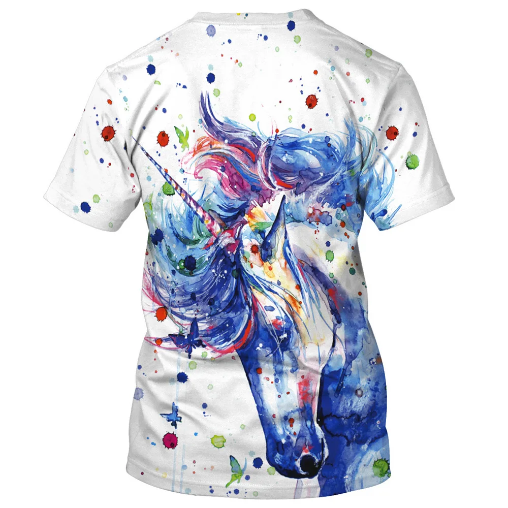 FCCEXIO 2018 New Summer T Shirt Women Animal Horse 3D Print Oil Color Tshirt Hiphop Lnk Splash T-Shirt Harajuku Crop Top 12