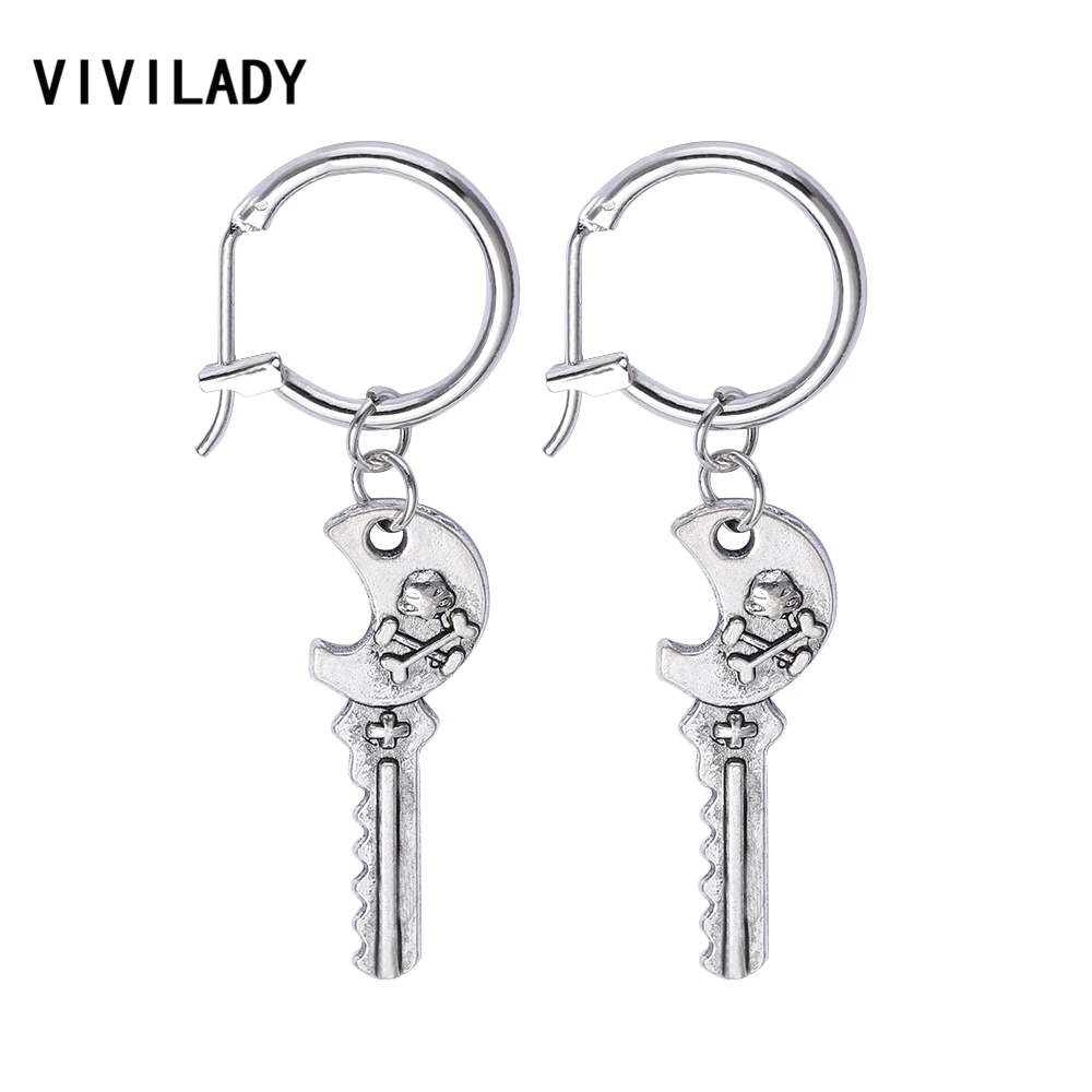 VIVILADY Punk Skull Key Small Round Hoop Earrings Men Vintage Silver Color Boho Clip Unisex Brincos Party Jewelry Birthday Gift
VIVILADY Punk Skull Key Small Round Hoop Earrings Men Vintage Silver Color Boho Clip Unisex Brincos Party Jewelry Birthday Gift