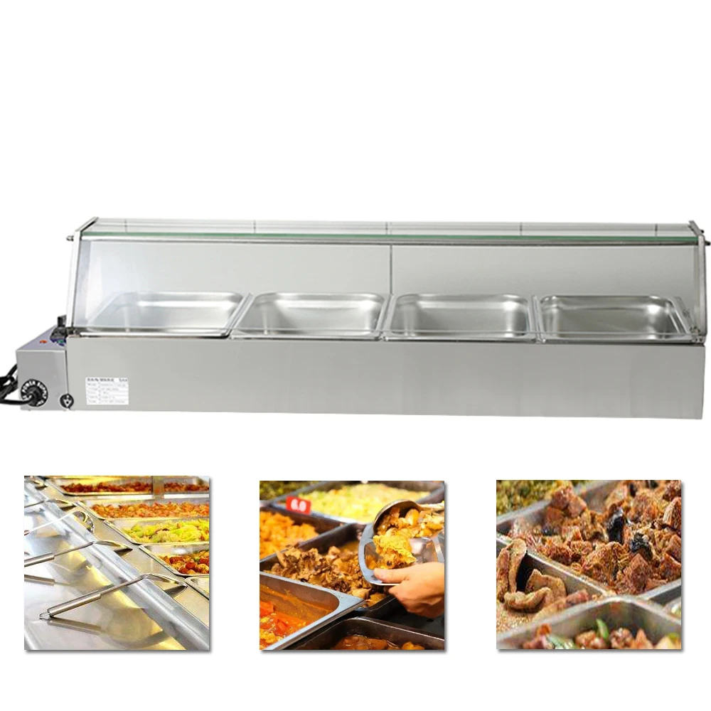 

4 Pan Counter Top Food Warmer Stainless Steel Bain Marie Wet Heat Soup Electric Catering Equipment Restaurant Use