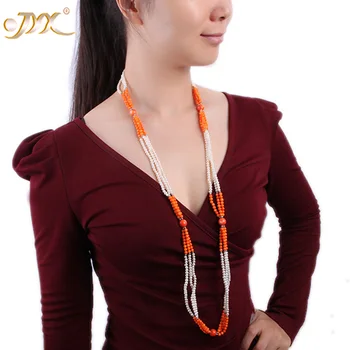 JYX Long Pearl Necklace Original 4-5mm White Round Freshwater Pearl and Pink Coral Three-strand Necklace Women Accessories 45"
JYX Long Pearl Necklace Original 4-5mm White Round Freshwater Pearl and Pink Coral Three-strand Necklace Women Accessories 45"