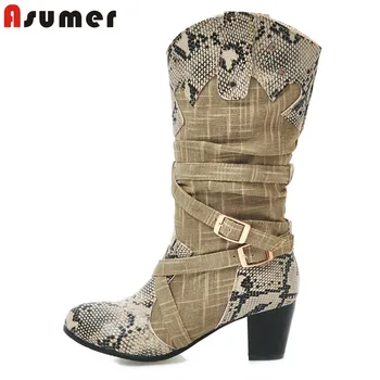 ASUMER Plus size 34-43 New women boots mixed color snake pu+cloth autumn winter mid calf boots high heels ladies motorcycle boot
ASUMER Plus size 34-43 New women boots mixed color snake pu+cloth autumn winter mid calf boots high heels ladies motorcycle boot