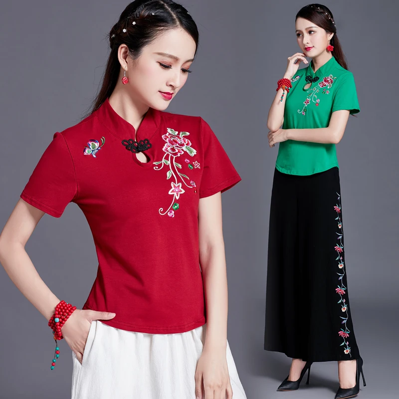 2019 Summer Ethnic Style Women's Embroidered Mandarin Collar Tops female lady Short Sleeve T-shirt Body Pure Cotton basic Shirt
2019 Summer Ethnic Style Women's Embroidered Mandarin Collar Tops female lady Short Sleeve T-shirt Body Pure Cotton basic Shirt