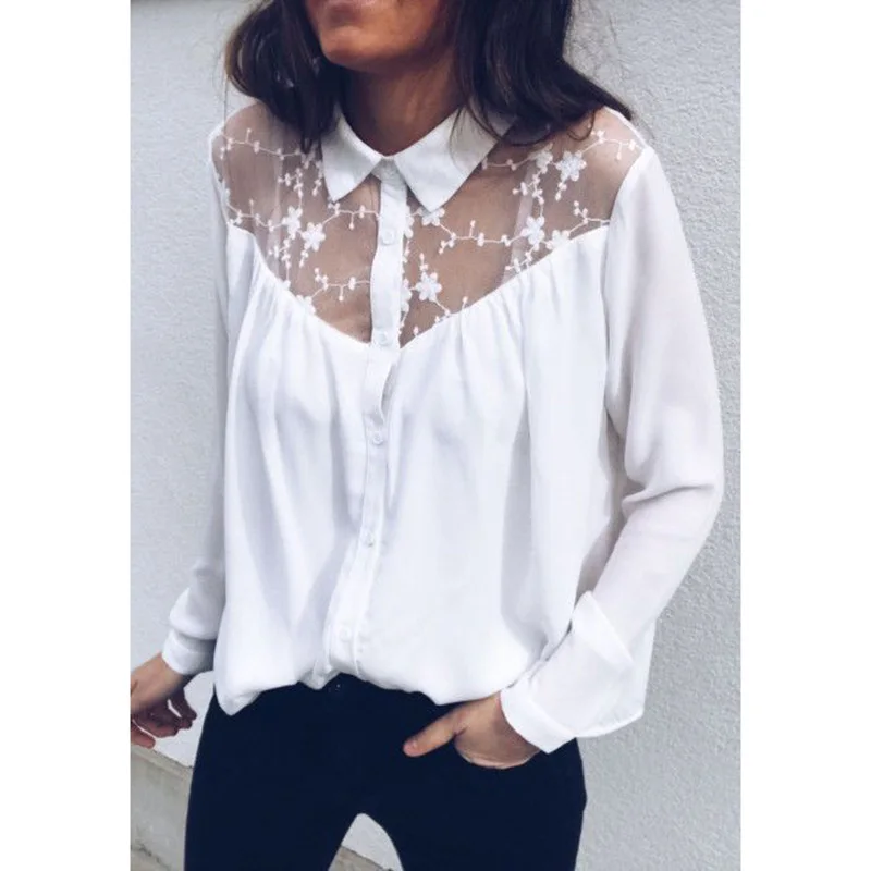 Women Clothing Sexy Lace Patchwork White Color Turn-down Collar Blouse Ladies Elegant All-match Casual Long Sleeve Shirt SJ3024M
Women Clothing Sexy Lace Patchwork White Color Turn-down Collar Blouse Ladies Elegant All-match Casual Long Sleeve Shirt SJ3024M