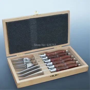 Laguiole Stainless Steel Steak Knives Good Quality Flatware Table Knife and Fork with Five Different Handles Wooden Box Packing
Laguiole Stainless Steel Steak Knives Good Quality Flatware Table Knife and Fork with Five Different Handles Wooden Box Packing