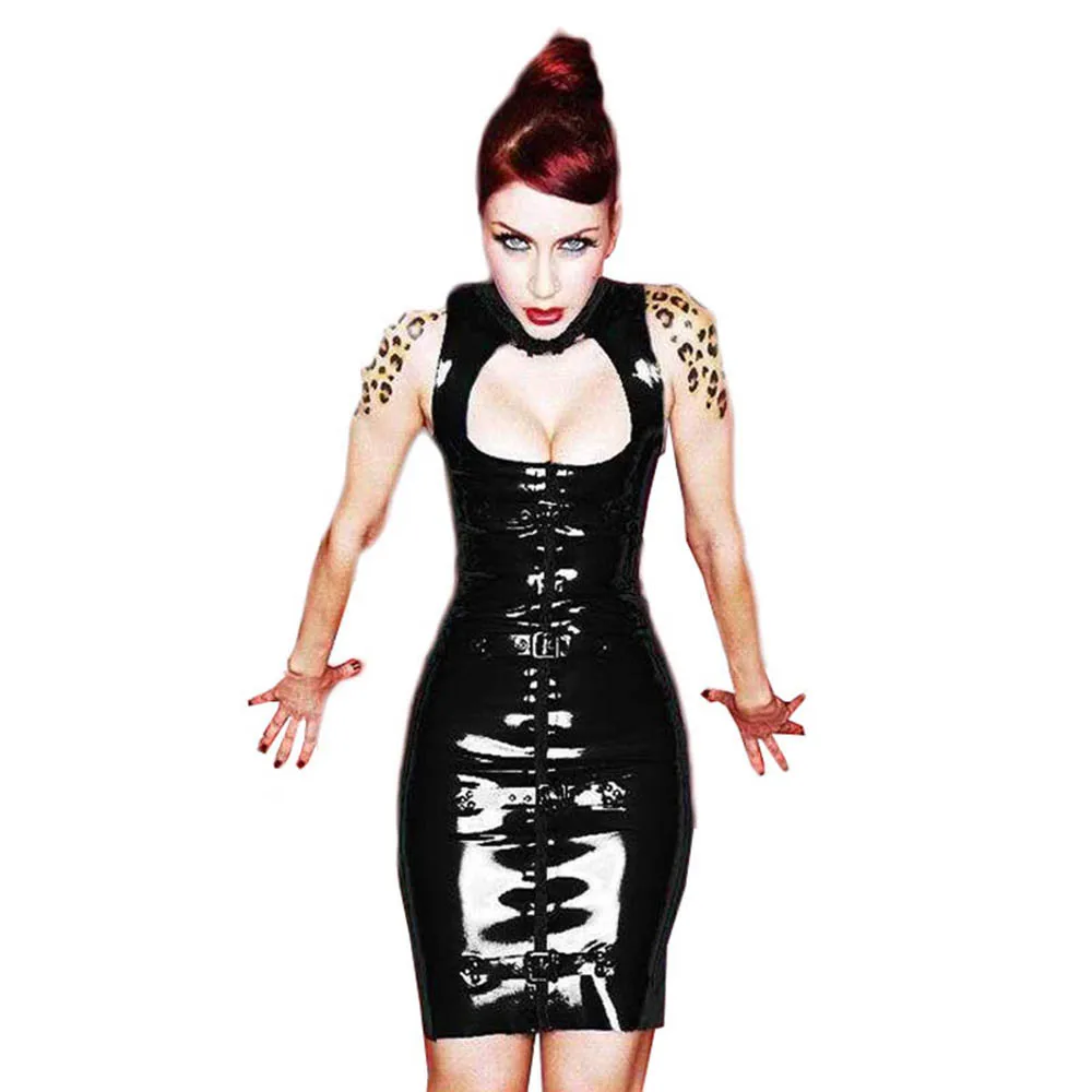 Women Sleeveless Bandage Bodycon Leather Dress Sexy Buckle Zipper Front Faux Vinyl Dresses Clubwear Night Party Fetish Dress
Women Sleeveless Bandage Bodycon Leather Dress Sexy Buckle Zipper Front Faux Vinyl Dresses Clubwear Night Party Fetish Dress