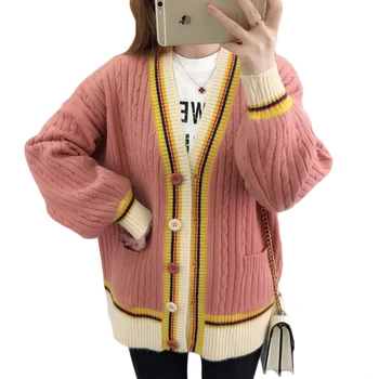 Woman Sweater Cardigan Contrast Color Knitted Coat Long Sleeve V-neck Jacket Korean Loose Causal Plus Size Cardigans M-3XL D628
Woman Sweater Cardigan Contrast Color Knitted Coat Long Sleeve V-neck Jacket Korean Loose Causal Plus Size Cardigans M-3XL D628