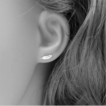 LULU-PIG 925 silver stud female Korean edition plain silver mini feather stud prevent allergy E0103