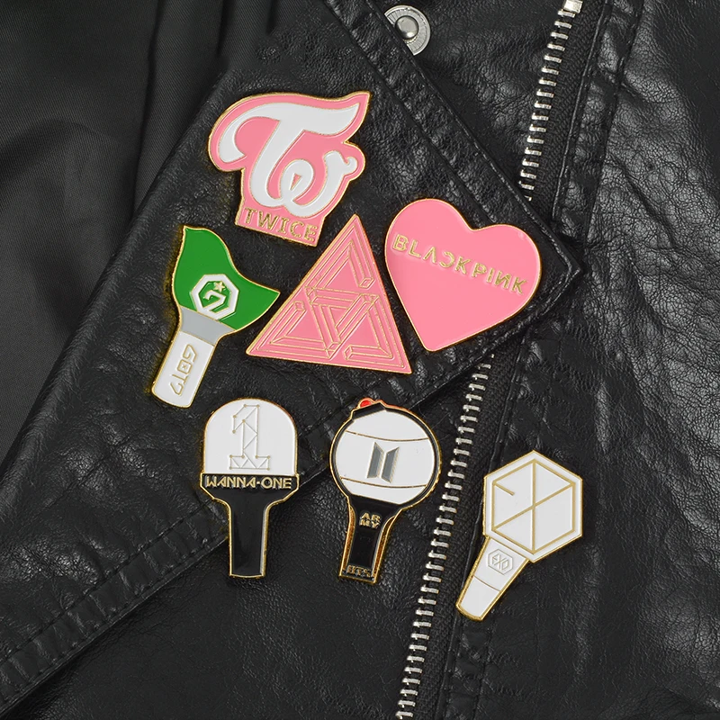 

Kpop Fandom Metal Badge Pin Bangtan Army Blackpink EXO GOT7 SEVENTEEN TWICE WANNA ONE Lightstick and Logo Design Pin back