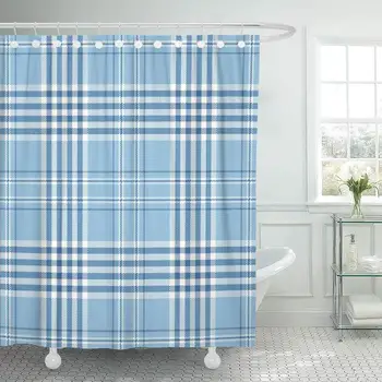 Shower Curtain with Hooks Scotland Plaid Pattern Checkered in Stripes of Midnight Blue and White on Light Bedding Bathroom
Shower Curtain with Hooks Scotland Plaid Pattern Checkered in Stripes of Midnight Blue and White on Light Bedding Bathroom