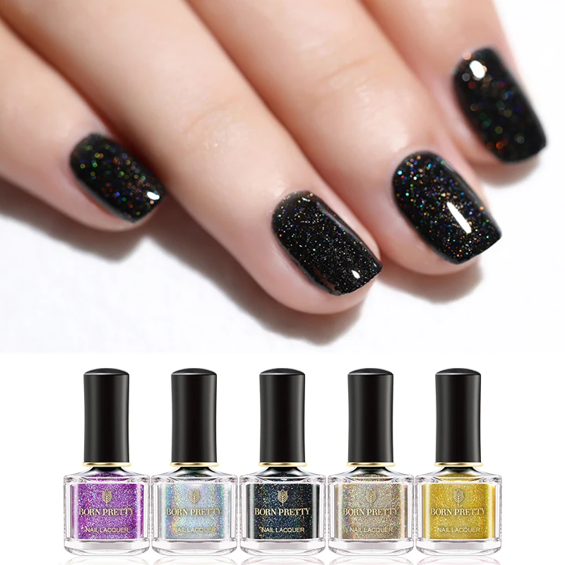 

BORN PRETTY Holographic Nail Polish 6ml Black Purple Laser Glitter Nail Art Varnish Polish Manicure Holo Nail Lacquer