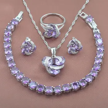 Natural Purple Zirconia Silver Plated Women's Jewelry Sets Bracelet Necklace Pendant Earrings Ring Christmas Gifts YZ0175
Natural Purple Zirconia Silver Plated Women's Jewelry Sets Bracelet Necklace Pendant Earrings Ring Christmas Gifts YZ0175