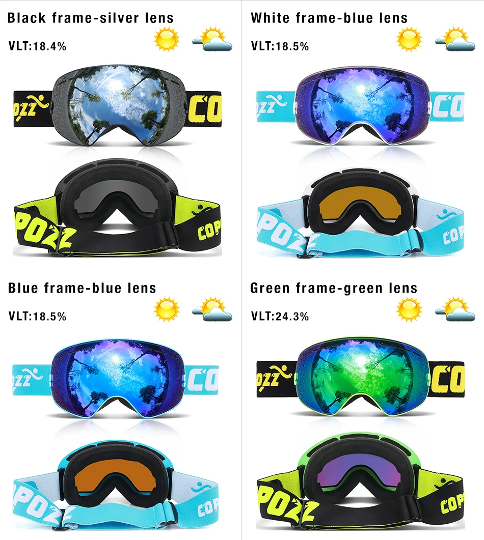 New COPOZZ brand ski goggles double layers UV400 anti-fog big ski mask glasses skiing men women snow snowboard goggles GOG-201 13